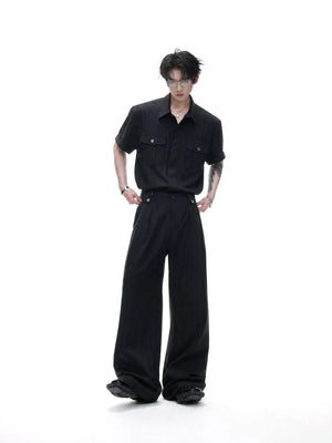 Black Tie-Detail Shirt & Pleated Wide-Leg Pants - main image 2