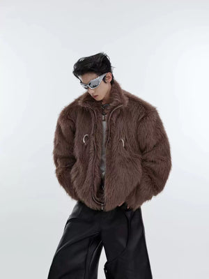 boxy-faux-mink-fur-jacket-with-metal-accents-yellow