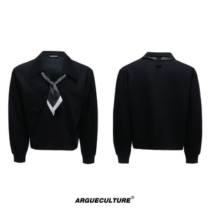 boxy-v-neck-polo-sweatshirt-with-detachable-scarf-black