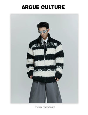 desc::chunky-knit-contrast-zip-cardigan-loose-streetwear-detail-img-5