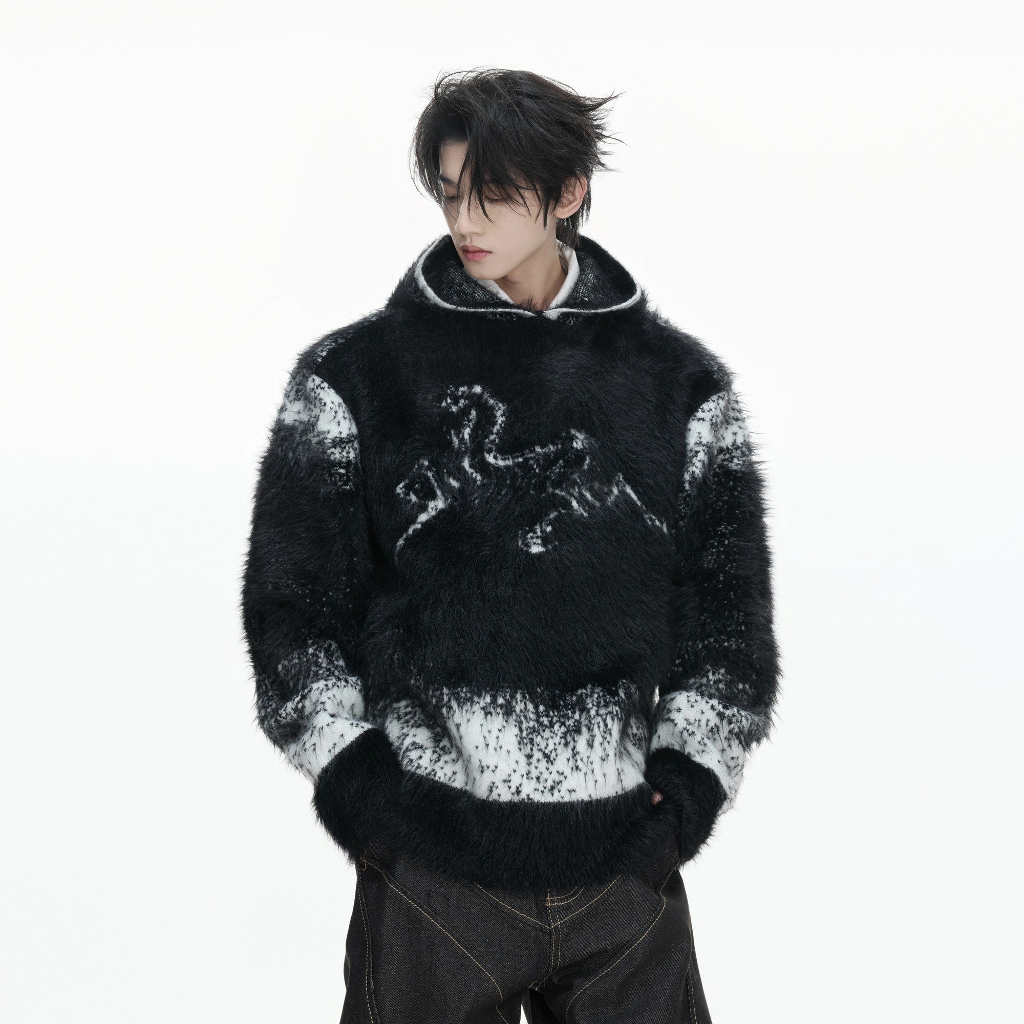 Red cloud gradient faux mink heavyweight hoodie for men