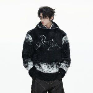 Red cloud gradient faux mink heavyweight hoodie for men