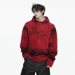 Black 1400g heavyweight faux mink hoodie streetwear style