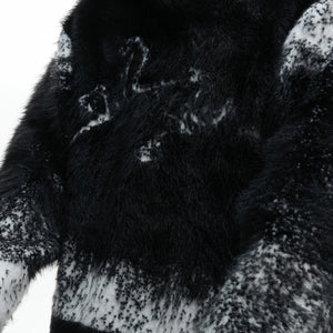 Close up of heavyweight faux mink fabric and gradient design