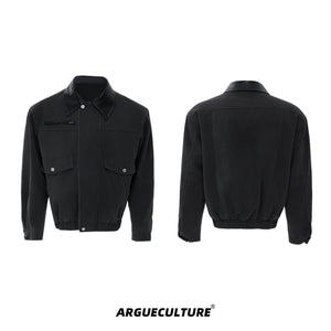Contrast Collar Cotton Workwear Jacket | Unisex - Gray