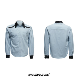 Contrast Sequin Panel Shirt in Blue and White - Blue