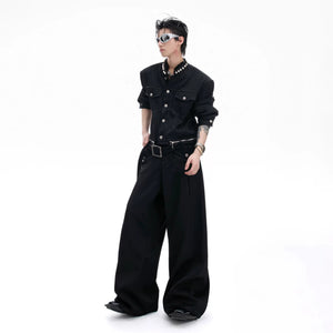 Black version of the contrast stitch cargo denim trousers