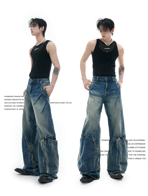 desc::cracked-texture-curved-cut-baggy-jeans-loose-fit-detail-img-2