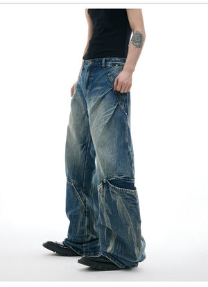 desc::cracked-texture-curved-cut-baggy-jeans-loose-fit-detail-img-3