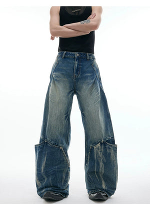 desc::cracked-texture-curved-cut-baggy-jeans-loose-fit-detail-img-4