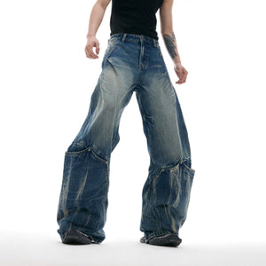 Close up of the heavy washed cracked texture and pocket details