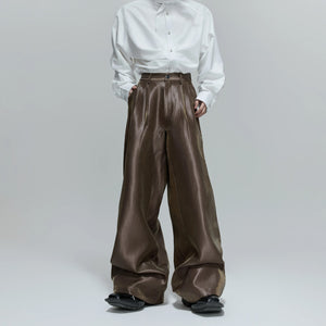 Black heavyweight crinkle wide-leg streetwear pants front view