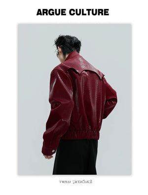 desc::croc-embossed-cropped-moto-jacket-with-metal-accents-detail-img-5