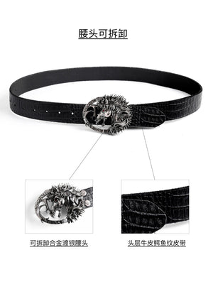Croc-Embossed Horsehead Leather Belt with Studs - main image 4