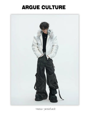 desc::croc-embossed-pony-hair-hooded-gothic-jacket-detail-img-1