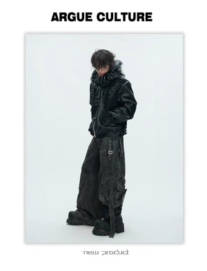 desc::croc-embossed-pony-hair-hooded-gothic-jacket-detail-img-12