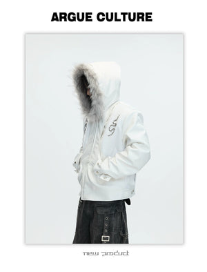 desc::croc-embossed-pony-hair-hooded-gothic-jacket-detail-img-15
