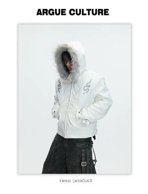 desc::croc-embossed-pony-hair-hooded-gothic-jacket-detail-img-16