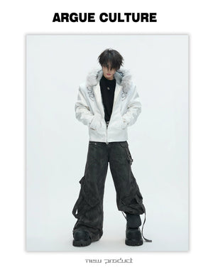 desc::croc-embossed-pony-hair-hooded-gothic-jacket-detail-img-2