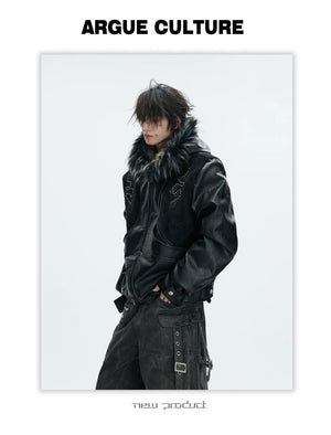 desc::croc-embossed-pony-hair-hooded-gothic-jacket-detail-img-6