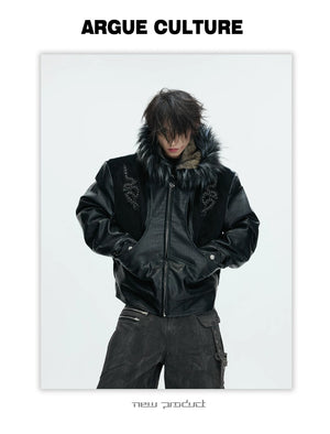 desc::croc-embossed-pony-hair-hooded-gothic-jacket-detail-img-7