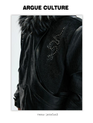 desc::croc-embossed-pony-hair-hooded-gothic-jacket-detail-img-9
