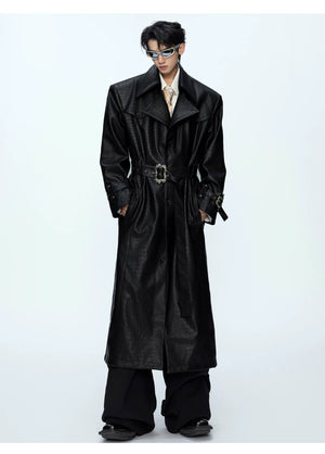 desc::croc-embossed-wide-shoulder-deconstructed-leather-trench-detail-img-4