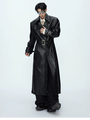desc::croc-embossed-wide-shoulder-deconstructed-leather-trench-detail-img-7
