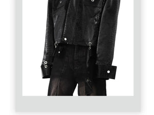 desc::crocodile-embossed-pu-leather-moto-jacket-spliced-design-detail-img-1