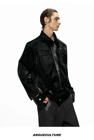 desc::cropped-croc-embossed-leather-jacket-with-metal-hardware-detail-img-8