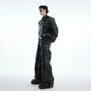 Full streetwear outfit featuring the cropped moto jacket and black denim