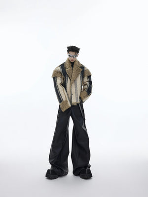 Back view of the cropped vintage faux fur jacket showing the raglan sleeves