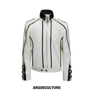 Cropped Faux-Leather Biker Jacket With Lace-Up Cuffs - Off-White
