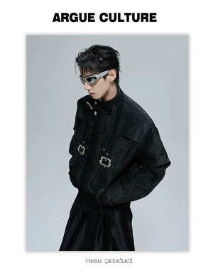 desc::cropped-snake-skin-moto-jacket-with-metal-buckle-detail-detail-img-2
