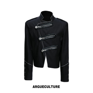 Cropped Stand-Collar Diagonal Zip Jacket in Tencel Blend - Black