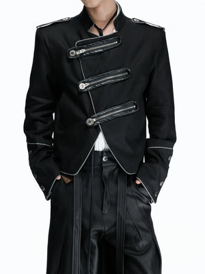 Cropped Stand-Collar Diagonal Zip Jacket in Tencel Blend - main image 5