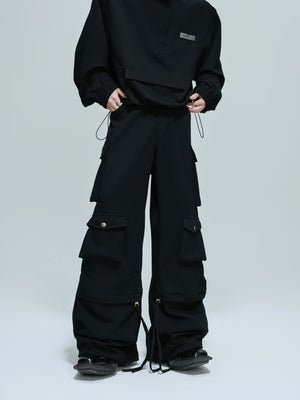 cropped-stand-collar-zip-sweatshirt-cargo-pants-set-gray-top