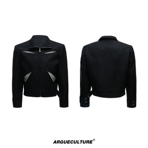 Deconstructed Color-Block Jacket and Pants Set - Black Top