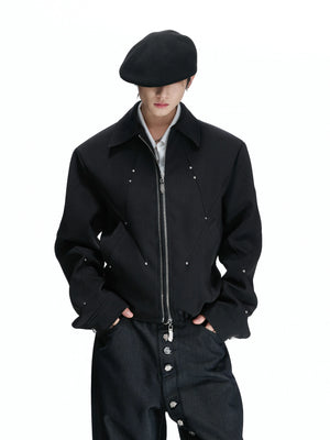 Deconstructed Cropped Double-Zip Rivet Jacket, Black - main image 4