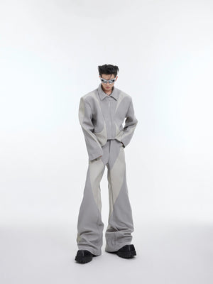 Gray padded shoulder cropped suit for men streetwear style