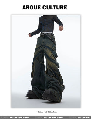 desc::deconstructed-distressed-wide-leg-denim-cargo-pants-detail-img-14