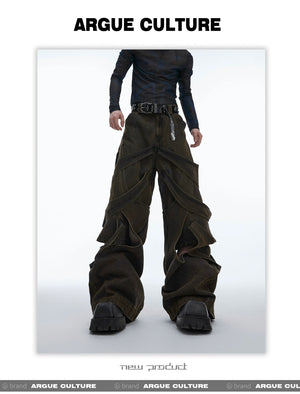 desc::deconstructed-distressed-wide-leg-denim-cargo-pants-detail-img-15