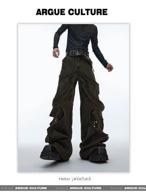 desc::deconstructed-distressed-wide-leg-denim-cargo-pants-detail-img-16