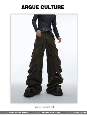 desc::deconstructed-distressed-wide-leg-denim-cargo-pants-detail-img-17