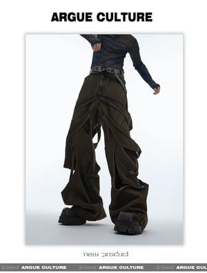 desc::deconstructed-distressed-wide-leg-denim-cargo-pants-detail-img-20