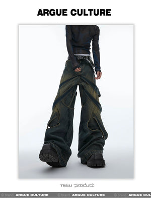 desc::deconstructed-distressed-wide-leg-denim-cargo-pants-detail-img-3