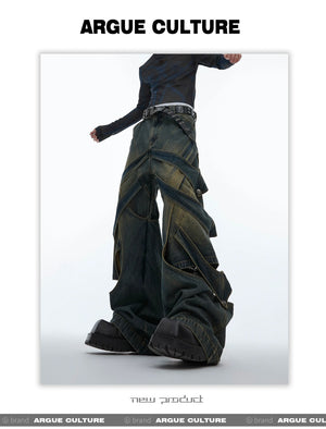 desc::deconstructed-distressed-wide-leg-denim-cargo-pants-detail-img-6