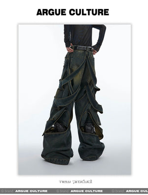 desc::deconstructed-distressed-wide-leg-denim-cargo-pants-detail-img-7