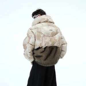 Back view of the premium PU leather and faux fur winter coat