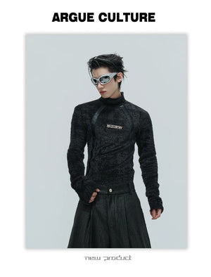 desc::deconstructed-faux-mink-plush-mock-neck-slim-top-detail-img-3